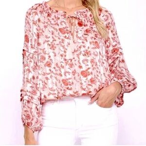 Fate Bishop Sleeve Lurex Chiffon Floral Blouse Bodysuit Size S NWT